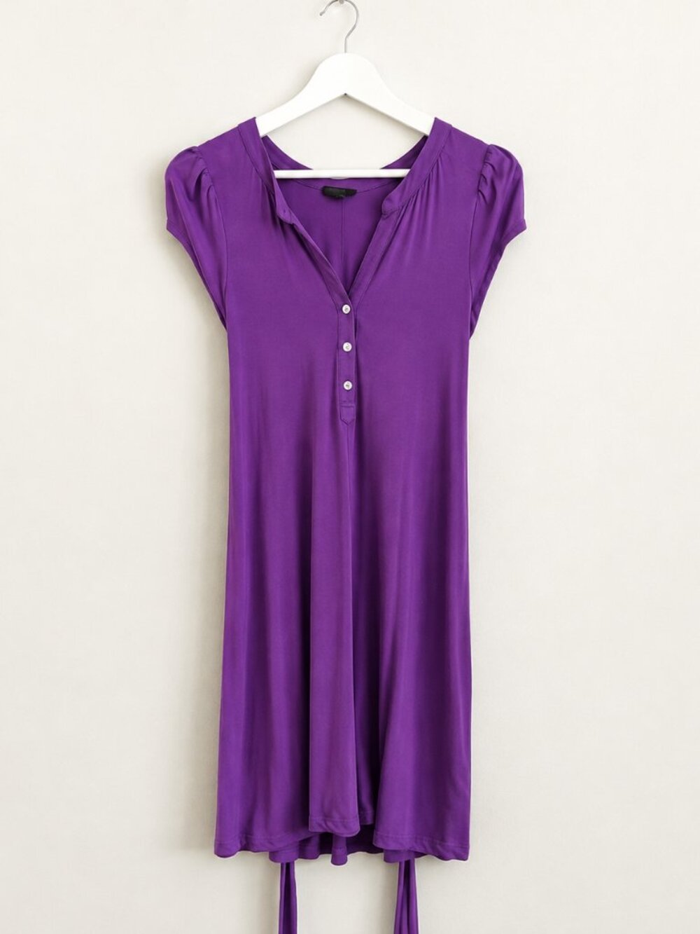THEORY Super Soft Purple Tea Length Tie Waist Dress w/ Cap Sleeves PETITE